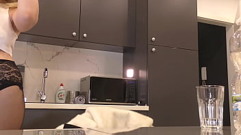 Amazingly beautiful all natural big boobs new hot blonde wife in transparent pantyhose flashes her ass and pussy