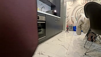 Amazingly beautiful all natural big boobs new hot blonde wife in transparent pantyhose flashes her ass and pussy