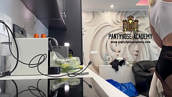 Amazingly beautiful all natural big boobs new hot blonde wife in transparent pantyhose flashes her ass and pussy