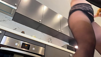 Amazingly beautiful all natural big boobs new hot blonde wife in transparent pantyhose flashes her ass and pussy