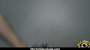 Ebony slut fucks a white gloryhole cock in her first interracial scene 20