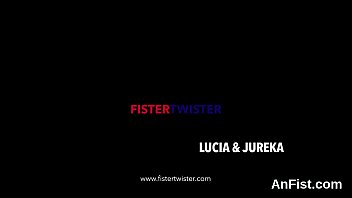 Lezzie kitten gets her hairless twat and ass hole fist fucked