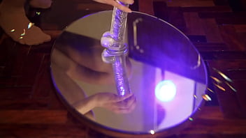 Stepsister tear tan pantyhose then masturbate hairypussy glass giant dildo moan and then ride giant cock mirror and get hard orgasm