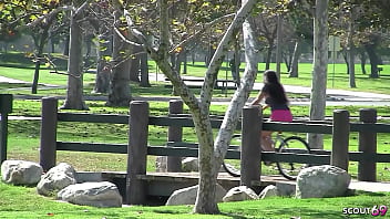 Brown ebony girl pick up and tricked to interracial casting sex by older guy with big dick