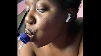Blame it on the drinks ebony bitch fuck her wet ass pretty pussy with bottle and gives creamy happy ending