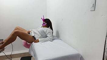 Doctor fox tail fucks herself with a dildo