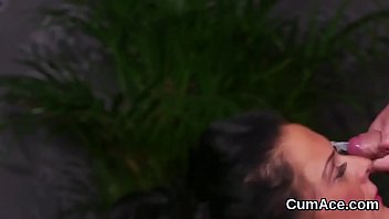 Nasty peach gets sperm load on her face swallowing all the cum