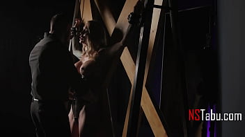 Tied up blonde milf is balls deep into bdsm