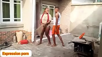 She was caught while sweeping the compound when no one is at home imagine lonely fuck without no noise