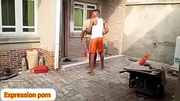 She was caught while sweeping the compound when no one is at home imagine lonely fuck without no noise