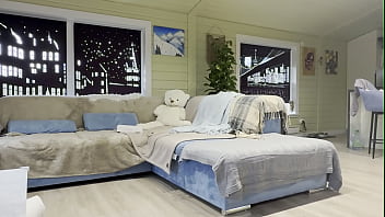 Unpacking and testing new toy for sandy's pussy fuck and cum on tummy in the end