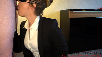 Serious business woman in office suit stockings and high heels gets cim