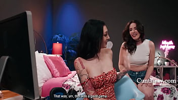 Casey calvert squeezes the stress point in her neck sending a girl engrossed in gaming into a frenzy