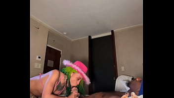 Petite ebony slut got her throat & pussy stretched & a big creampie from bbc