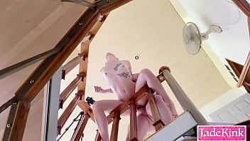 Kinky couple taking risk and fucking like crazy on staircase