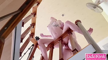 Kinky couple taking risk and fucking like crazy on staircase