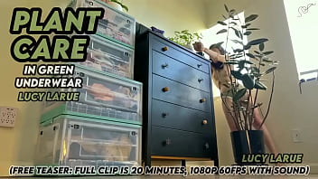 Plant care in green underwear