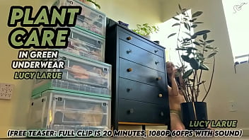 Plant care in green underwear