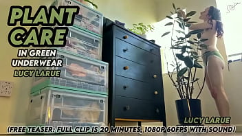 Plant care in green underwear