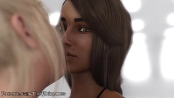 Two giantesses make out and swallow shrunken man