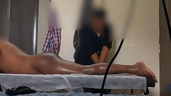 Showing bum to spa lady