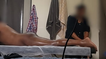 Showing bum to spa lady