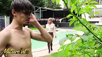 Belgium milf gets horny watching her toyboy shirtless gardner and gets fucked anal