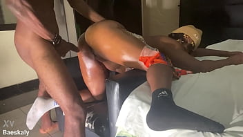 Camera man helping his model oil her creamy pussy he made her cum multiple times