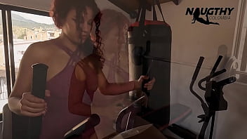 Beautiful whore masturbates in the gym