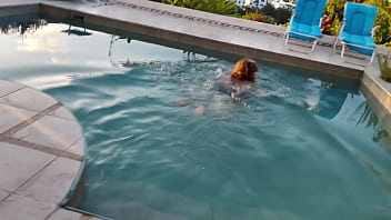 At the pool beautiful stepmom takes out her tits in public needs cock