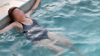 At the pool beautiful stepmom takes out her tits in public needs cock