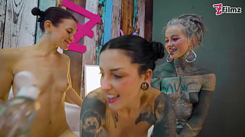 Oily lesbian metal toy threesome girls slippery fuck