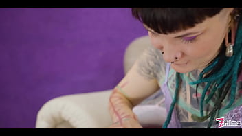 Tattooed hottie in a wild ffm threesome with two alternative teens