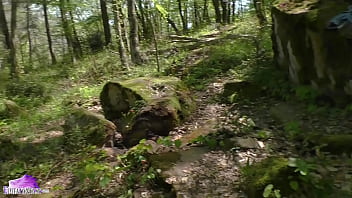 Girl walking in forest decided fingering publicly undressed