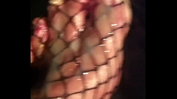 Cum on feet fishnet cock