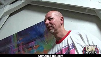 Cum slut introduced to bukkake 9