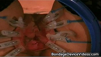 Clamps on her twat hard core fetish