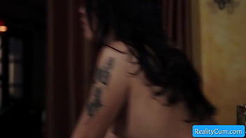 Watch naughty black haired hottie giving wet blowjob and getting banged deep and rough