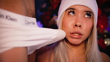 Blonde with an angelic face enjoys sucking a good penis while recording a video