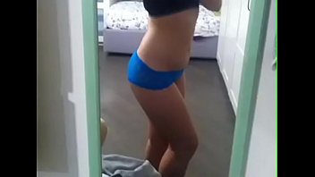 Young blonde teen with amazing body bates with her deo spray