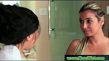 Nuru slippery gel on sexy horny client and relaxing massage 15