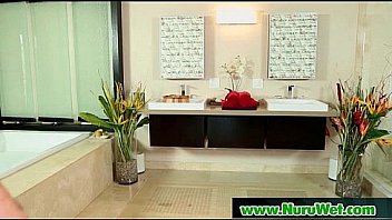 Nuru slippery gel on sexy horny client and relaxing massage 15