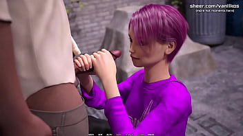 Pink hair skinny young girl with hot small tits outdoor public handjob and blowjob with a hot facial cumshot taboo university steam game 3d animated hentai game part #19