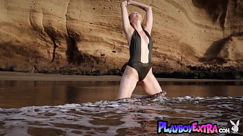 Glamorous brunette muse posing naked for playboy outdoor