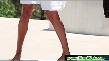 Nuru slippery gel on sexy horny client and relaxing massage 09