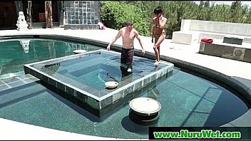 Nuru slippery gel on sexy horny client and relaxing massage 09