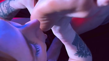 Hottie babes playing footsies messy foot play