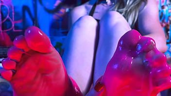 Hottie babes playing footsies messy foot play