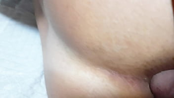 Playing with her pussy and ass rubbing his cock and thrusting slowly