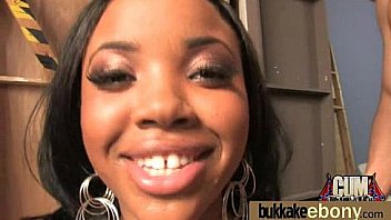 Ebony babe sucks too many white cocks 22